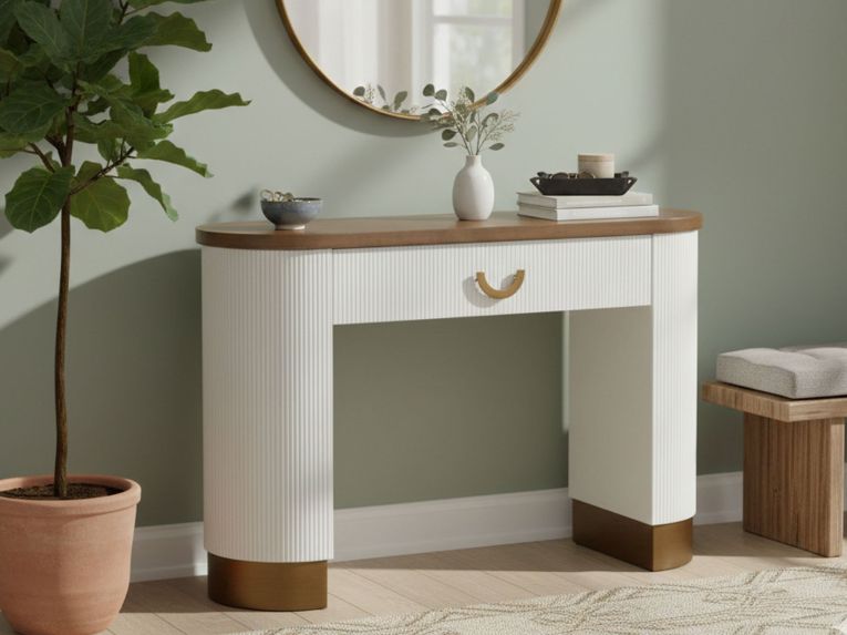 Consolle 121x40x78h cm bianco e marrone - Cadre