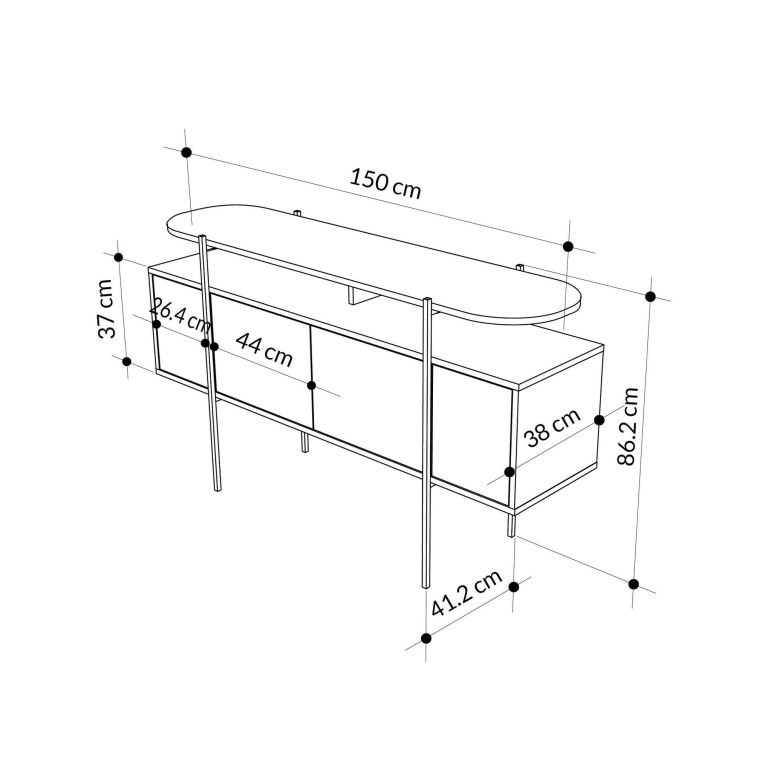 Consolle 150x38x86h cm bianco e grigio - Vance