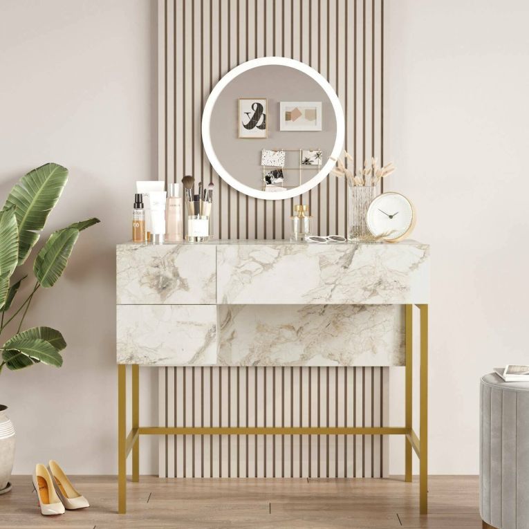 Consolle 88x44x77h cm bianco e oro - Scoppito