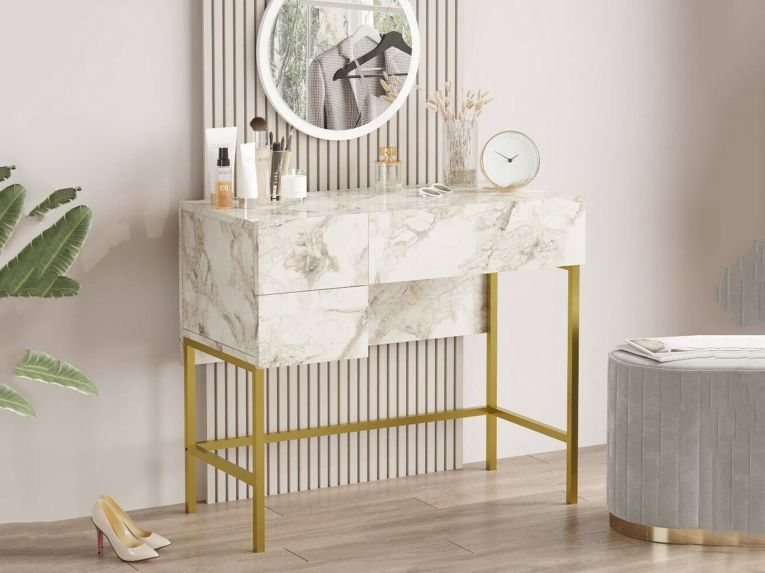 Consolle 88x44x77h cm bianco e oro - Scoppito