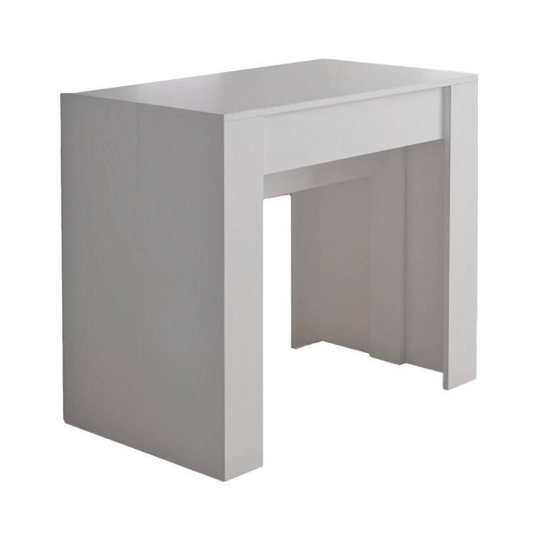 Consolle allungabile Alberique, Tavolo con allunghe, Consolle multiuso, Tavolo da pranzo estensibile fino a 10 posti, 51-237x90h78 cm, Bianco opaco