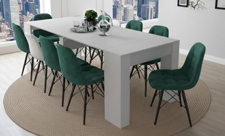 Consolle allungabile Alberique, Tavolo con allunghe, Consolle multiuso, Tavolo da pranzo estensibile fino a 10 posti, 51-237x90h78 cm, Bianco opaco