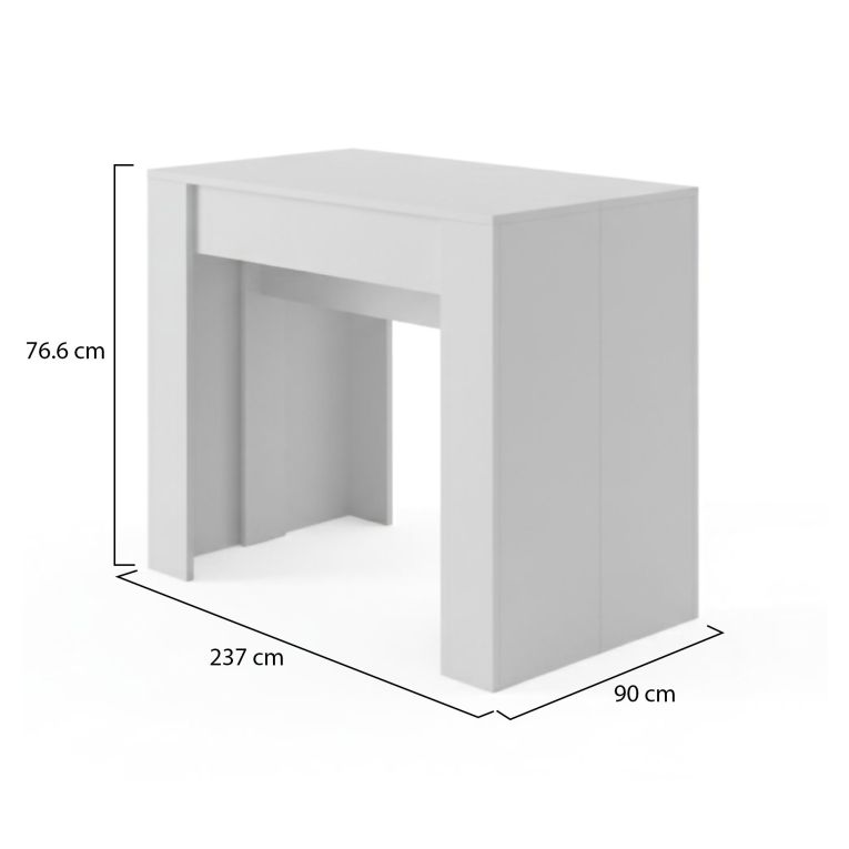 Consolle allungabile Alberique, Tavolo con allunghe, Consolle multiuso, Tavolo da pranzo estensibile fino a 10 posti, 51-237x90h78 cm, Bianco opaco