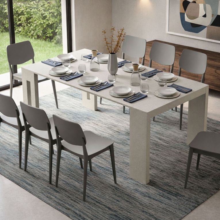 Consolle Allungabile Beige 8 Posti Allungabile 186x90x78h cm, Meccanismo Estensione a Incastro - Ficarolo