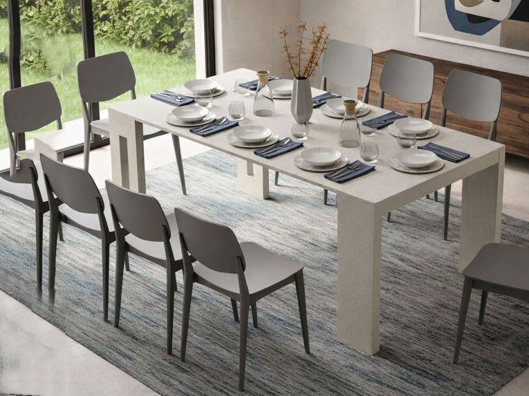Consolle Allungabile Beige 8 Posti Allungabile 186x90x78h cm, Meccanismo Estensione a Incastro - Ficarolo