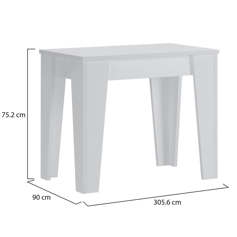 Consolle Allungabile Bianco 12 Posti Allungabile 305.6x90x75.2h cm, Meccanismo Estensione Allunghe Centrali - Gizio