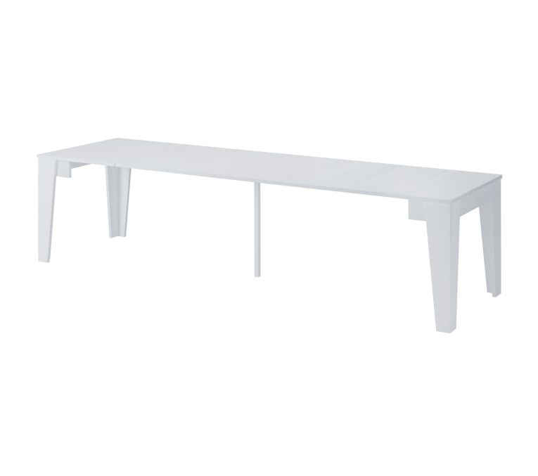 Consolle Allungabile Bianco 12 Posti Allungabile 305.6x90x75.2h cm, Meccanismo Estensione Allunghe Centrali - Gizio