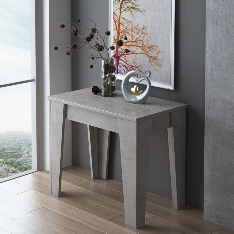Consolle Allungabile Grigio Cemento Allungabile 12 Posti 305.6x90x75.2h cm, Meccanismo Estensione Allunghe Centrali - Gizio