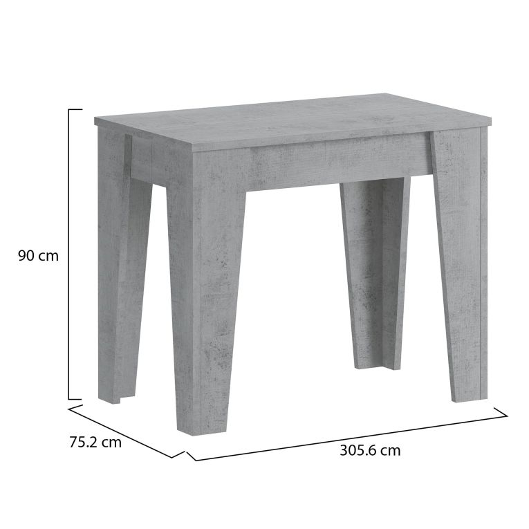 Consolle Allungabile Grigio Cemento Allungabile 12 Posti 305.6x90x75.2h cm, Meccanismo Estensione Allunghe Centrali - Gizio