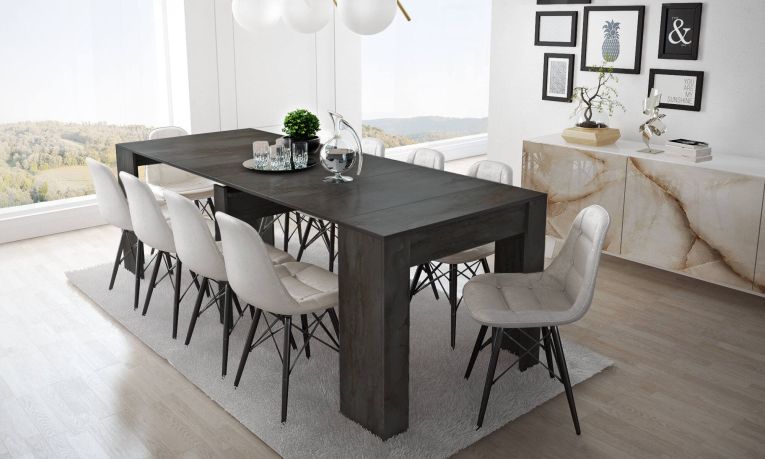Consolle allungabile Maclodio, trasformabile in tavolo da pranzo, salvaspazio ed estensibile fino a 237 cm, 90-237x76,6x90 cm, Antracite