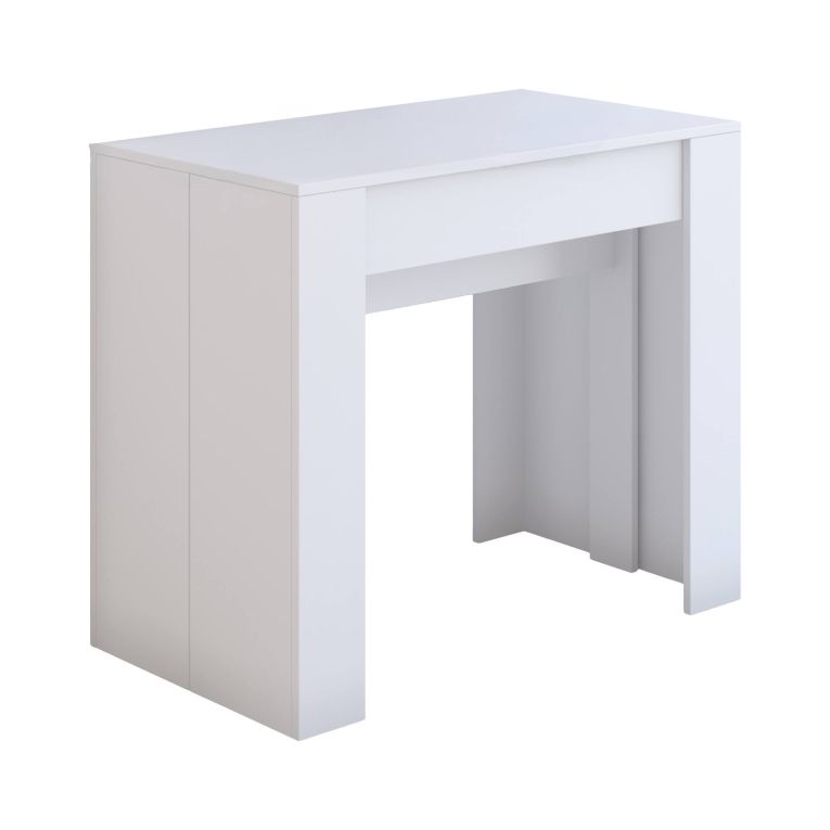 Consolle allungabile Maclodio, trasformabile in tavolo da pranzo, salvaspazio ed estensibile fino a 237 cm, 90-237x76,6x90 cm, Bianco