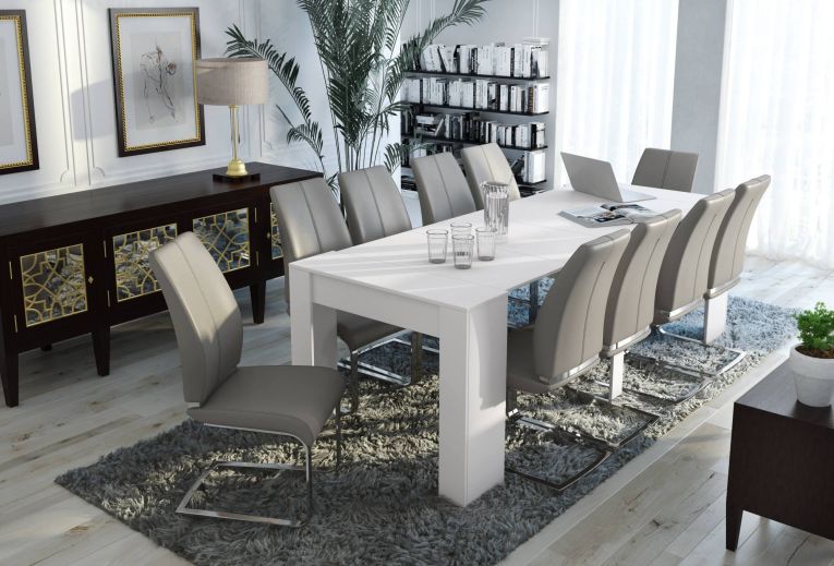 Consolle allungabile Maclodio, trasformabile in tavolo da pranzo, salvaspazio ed estensibile fino a 237 cm, 90-237x76,6x90 cm, Bianco