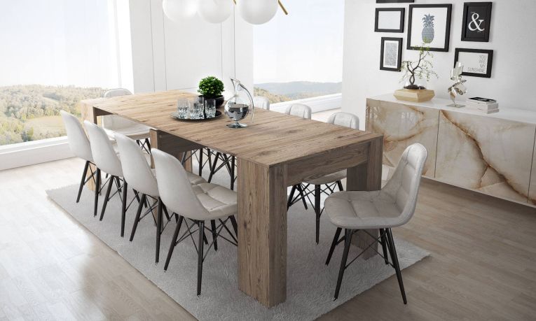 Consolle allungabile Maclodio, trasformabile in tavolo da pranzo, salvaspazio ed estensibile fino a 237 cm, 90-237x76,6x90 cm, Quercia