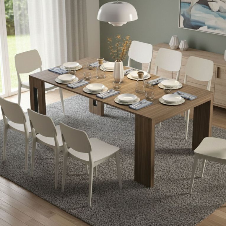 Consolle Allungabile Marrone Noce 8 Posti Allungabile 186x90x78h cm, Meccanismo Estensione a Incastro - Ficarolo