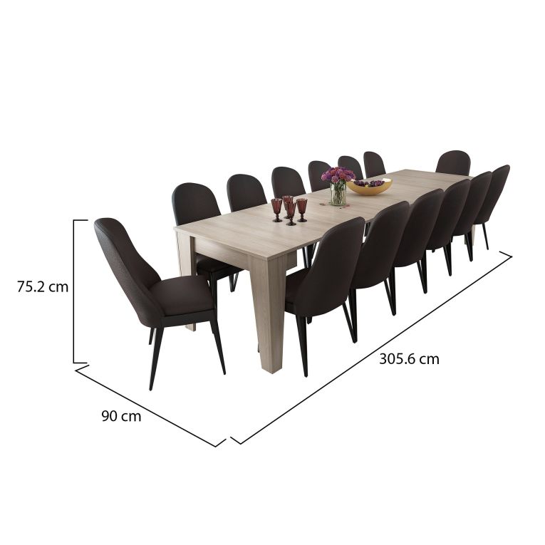 Consolle Allungabile Marrone Olmo Allungabile 12 Posti 305.6x90x75.2h cm, Meccanismo Estensione Allunghe Centrali - Gizio