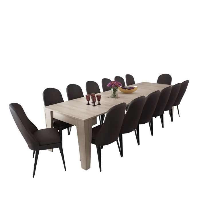 Consolle Allungabile Marrone Olmo Allungabile 12 Posti 305.6x90x75.2h cm, Meccanismo Estensione Allunghe Centrali - Gizio