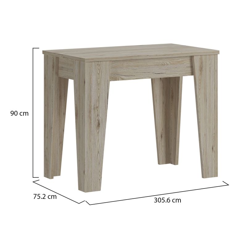 Consolle Allungabile Marrone Rovere Nodi Allungabile 12 Posti 305.6x90x75.2h cm, Meccanismo Estensione Allunghe Centrali - Gizio