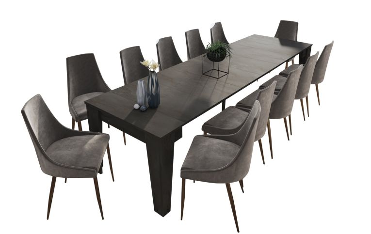 Consolle Allungabile Nero Antracite Allungabile 12 Posti 305.6x90x75.2h cm, Meccanismo Estensione Allunghe Centrali - Gizio