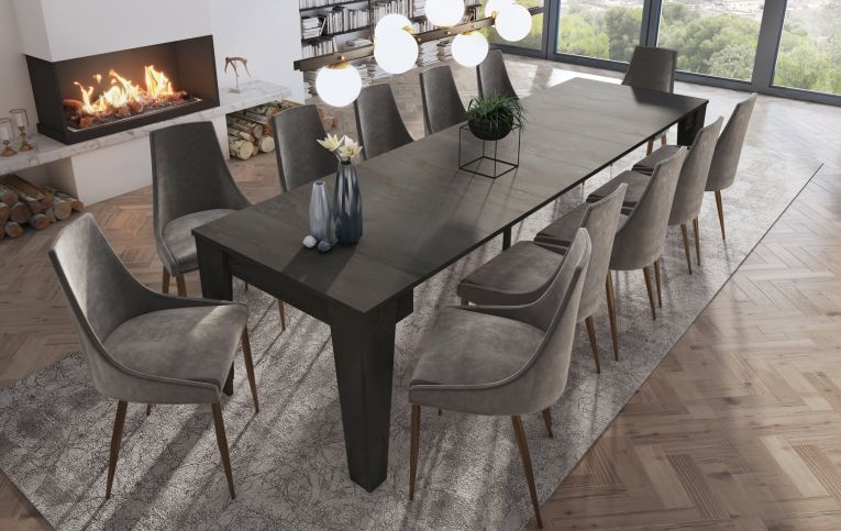 Consolle Allungabile Nero Antracite Allungabile 12 Posti 305.6x90x75.2h cm, Meccanismo Estensione Allunghe Centrali - Gizio