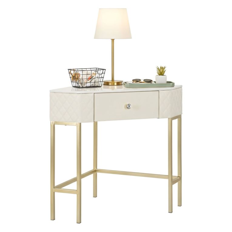 Consolle angolare 84x60x77h cm bianco e oro - Viscardo