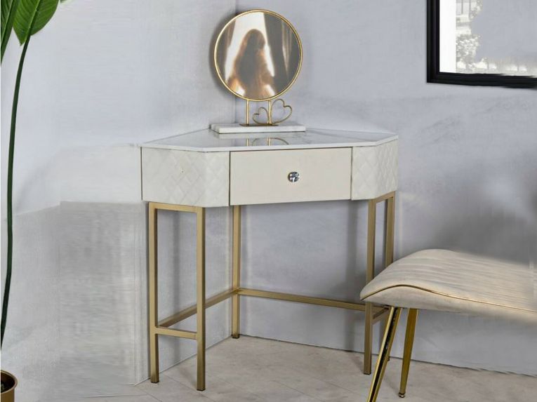 Consolle angolare 84x60x77h cm bianco e oro - Viscardo
