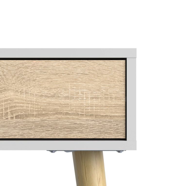 Consolle Annabelle, Tavolo multiuso, Mobiletto d'appoggio, Scrivania da corridoio, 103x44 h90 cm, Bianco e Quercia