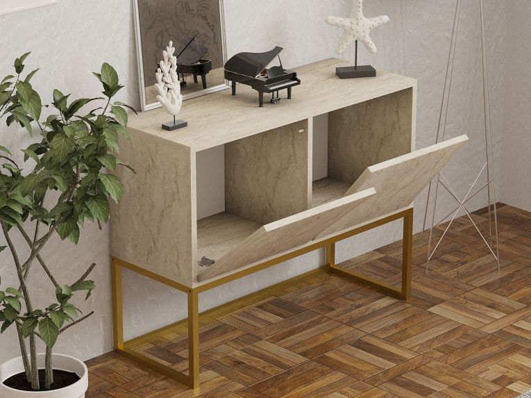Consolle Beige Marmo Oror 2 Vani Colore Struttura Oror 90x34x70h cm, Colore Ripiano Beige - Arresi