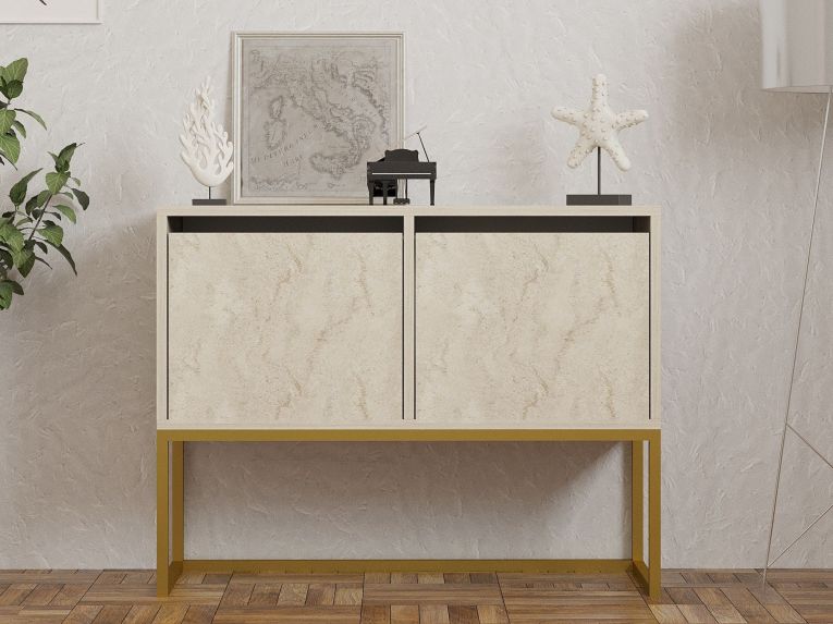 Consolle Beige Marmo Oror 2 Vani Colore Struttura Oror 90x34x70h cm, Colore Ripiano Beige - Arresi