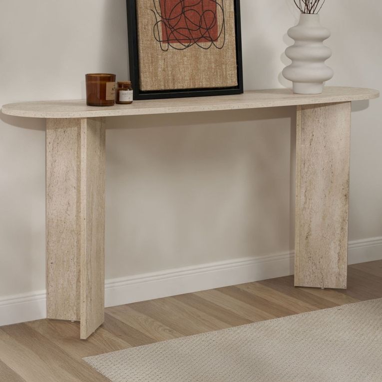 Consolle Bianco Marmo un Ripiano Peso Supportato 25 kg 150x35x75h cm, Colore Ripiano Bianco - Cercino