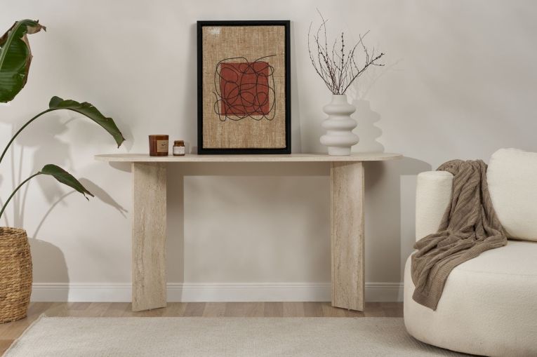 Consolle Bianco Marmo un Ripiano Peso Supportato 25 kg 150x35x75h cm, Colore Ripiano Bianco - Cercino