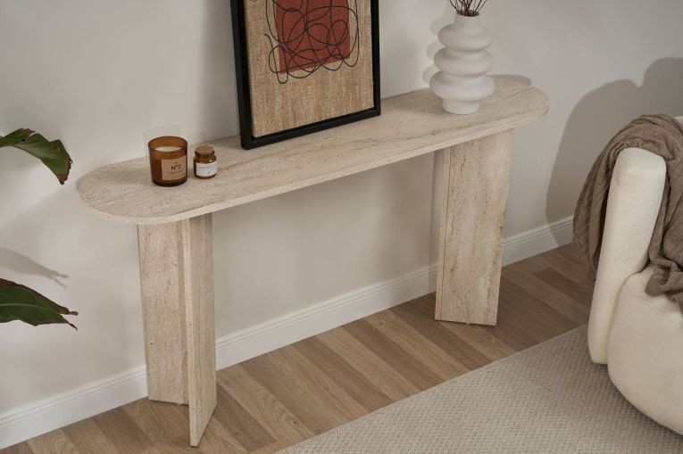 Consolle Bianco Marmo un Ripiano Peso Supportato 25 kg 150x35x75h cm, Colore Ripiano Bianco - Cercino