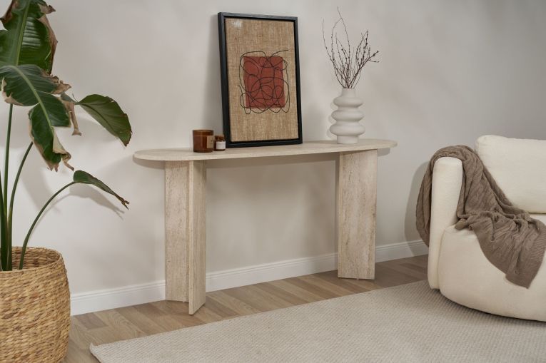 Consolle Bianco Marmo un Ripiano Peso Supportato 25 kg 150x35x75h cm, Colore Ripiano Bianco - Cercino