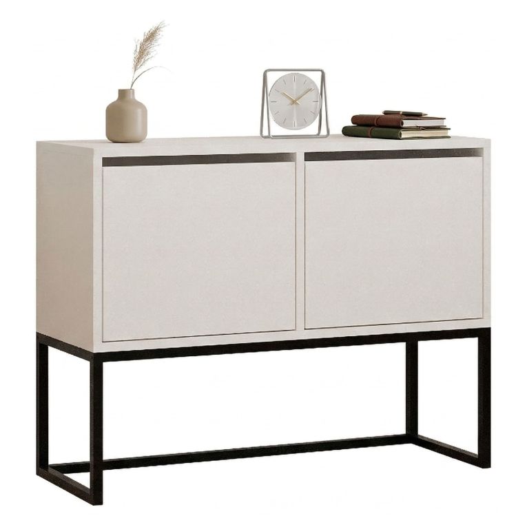 Consolle Bianco Nero 2 Vani Colore Struttura Nero 90x34x70h cm, Colore Ripiano Bianco - Arresi