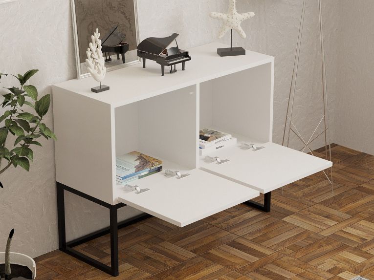 Consolle Bianco Nero 2 Vani Colore Struttura Nero 90x34x70h cm, Colore Ripiano Bianco - Arresi