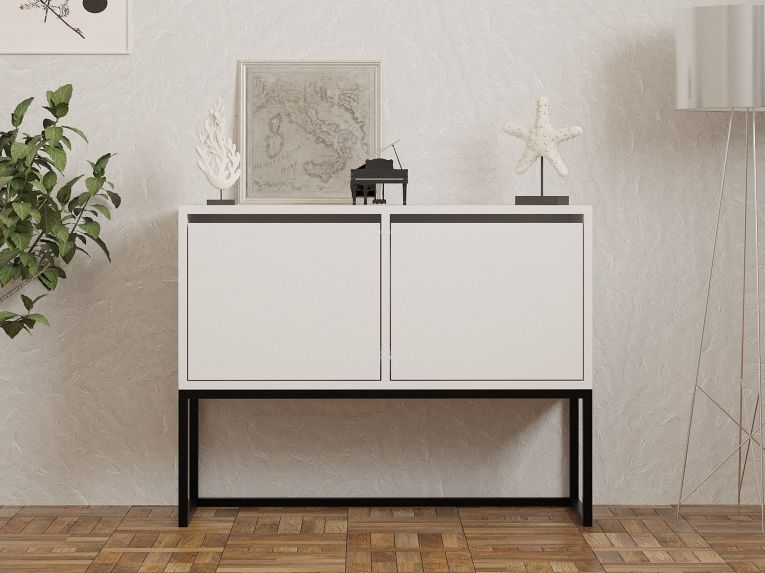 Consolle Bianco Nero 2 Vani Colore Struttura Nero 90x34x70h cm, Colore Ripiano Bianco - Arresi