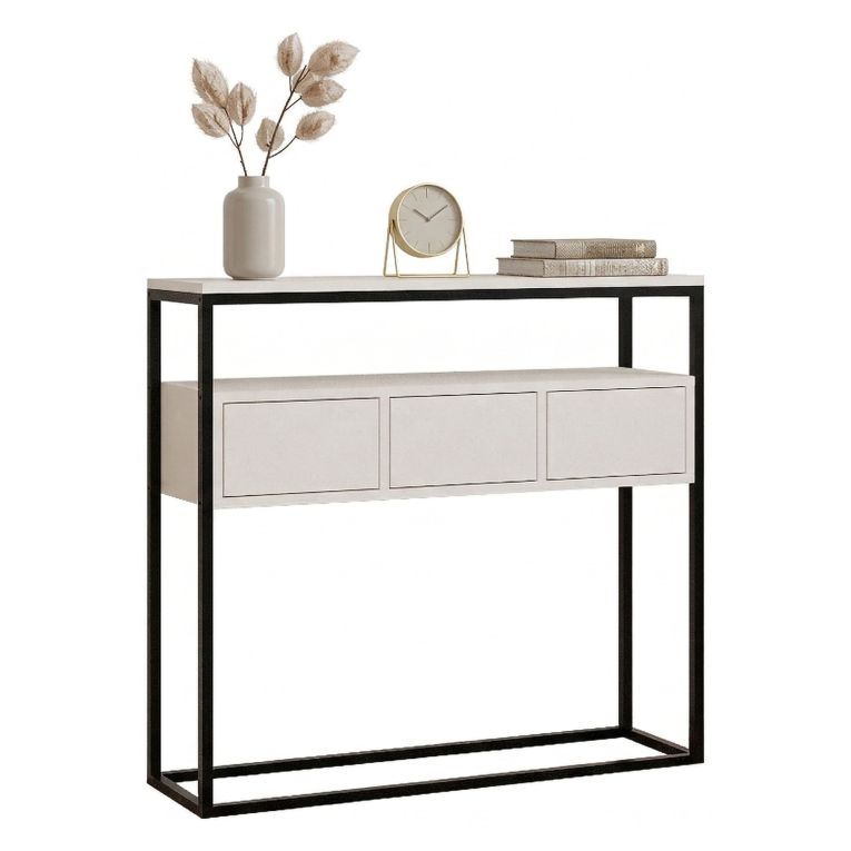 Consolle Bianco Nero un Ripiano un Vano 100x29x90h cm, Colore Struttura Nero - Pianfei