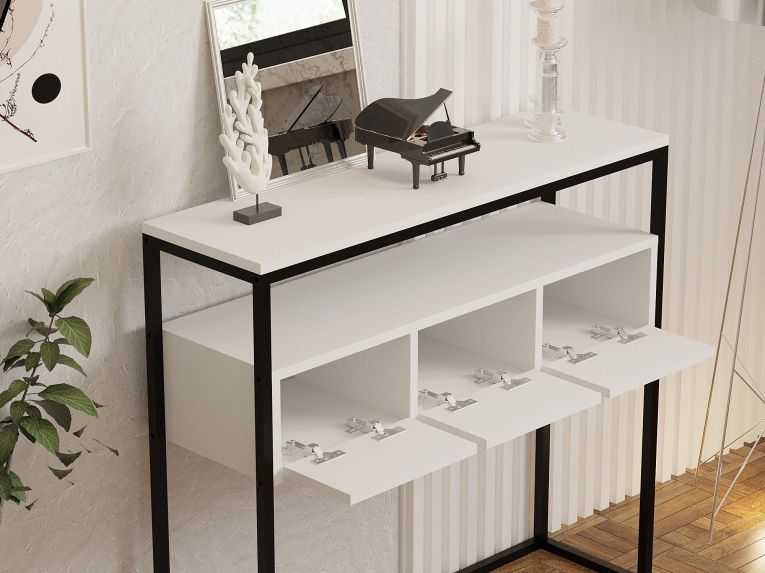 Consolle Bianco Nero un Ripiano un Vano 100x29x90h cm, Colore Struttura Nero - Pianfei