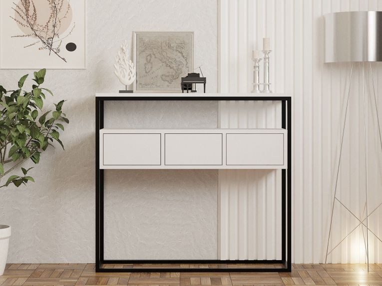 Consolle Bianco Nero un Ripiano un Vano 100x29x90h cm, Colore Struttura Nero - Pianfei