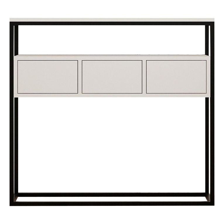 Consolle Bianco Nero un Ripiano un Vano 100x29x90h cm, Colore Struttura Nero - Pianfei
