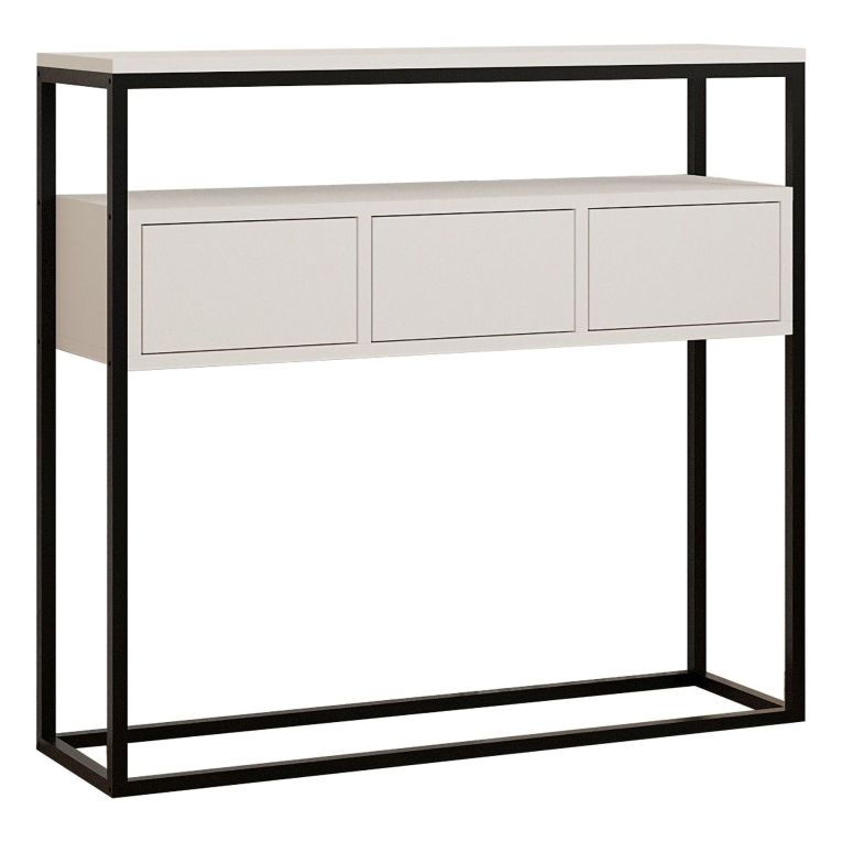 Consolle Bianco Nero un Ripiano un Vano 100x29x90h cm, Colore Struttura Nero - Pianfei