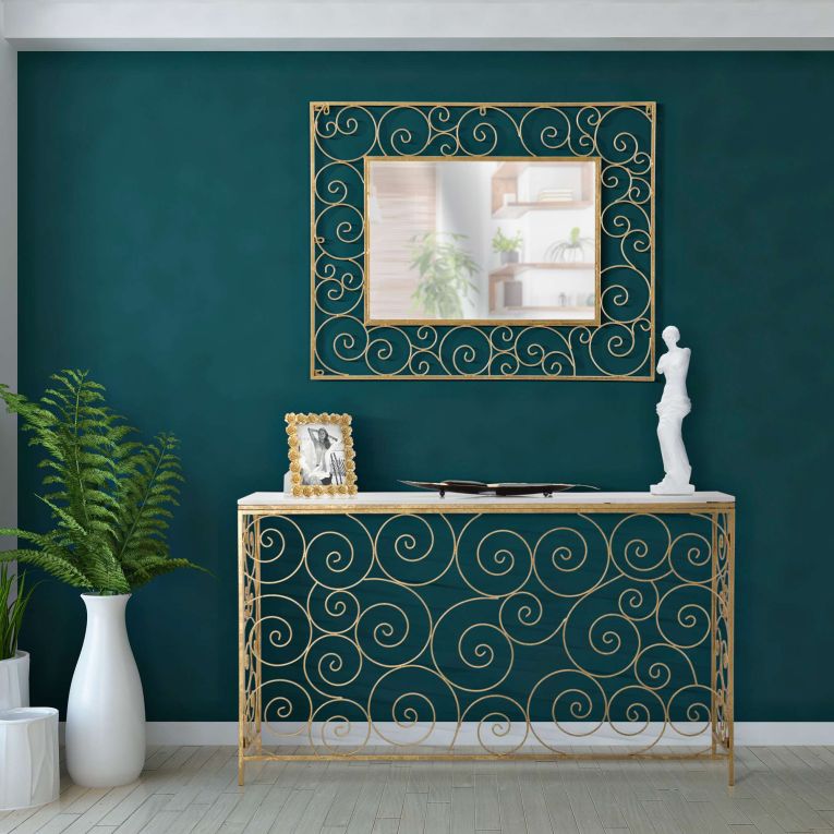 Consolle Bianco oro un Ripiano Materiale Struttura in Marmo 140x36x82h cm, Colore Ripiano Bianco - Goris