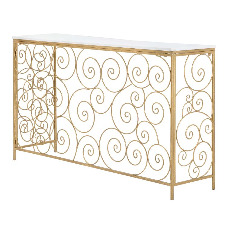 Consolle Bianco oro un Ripiano Materiale Struttura in Marmo 140x36x82h cm, Colore Ripiano Bianco - Goris