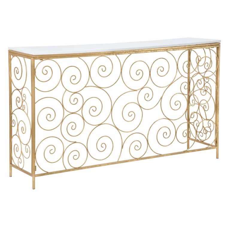 Consolle Bianco oro un Ripiano Materiale Struttura in Marmo 140x36x82h cm, Colore Ripiano Bianco - Goris