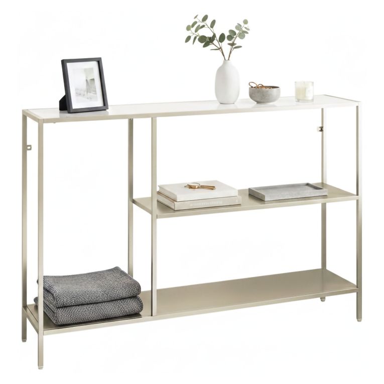 Consolle Bianco Panna 2 Ripiani 3 Vani 120x30x80h cm, Peso Supportato 60 kg - Vaprio