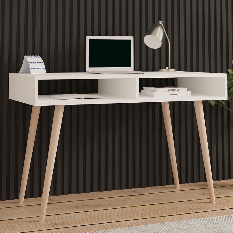 Consolle Bianco Rovere Marrone 2 Vani Colore Struttura Marrone 120x60x75h cm, Colore Ripiano Bianco - Busachi