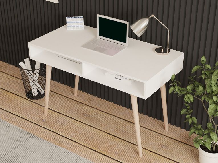 Consolle Bianco Rovere Marrone 2 Vani Colore Struttura Marrone 120x60x75h cm, Colore Ripiano Bianco - Busachi