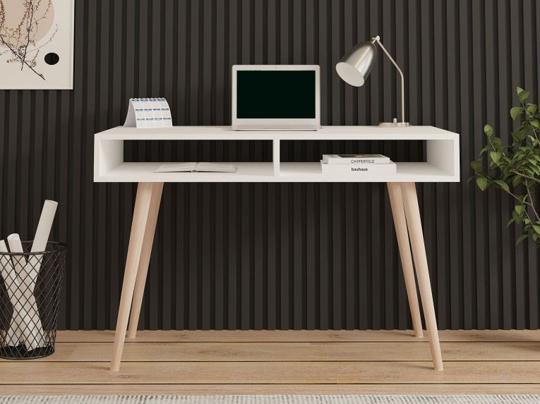 Consolle Bianco Rovere Marrone 2 Vani Colore Struttura Marrone 120x60x75h cm, Colore Ripiano Bianco - Busachi