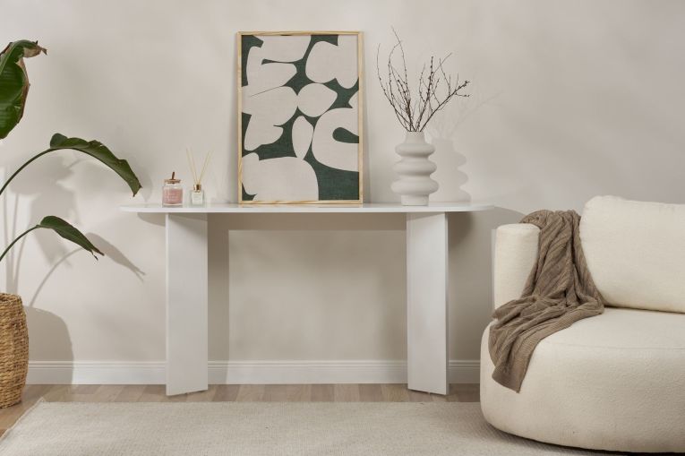 Consolle Bianco un Ripiano Peso Supportato 25 kg 150x35x75h cm, Colore Ripiano Bianco - Cercino