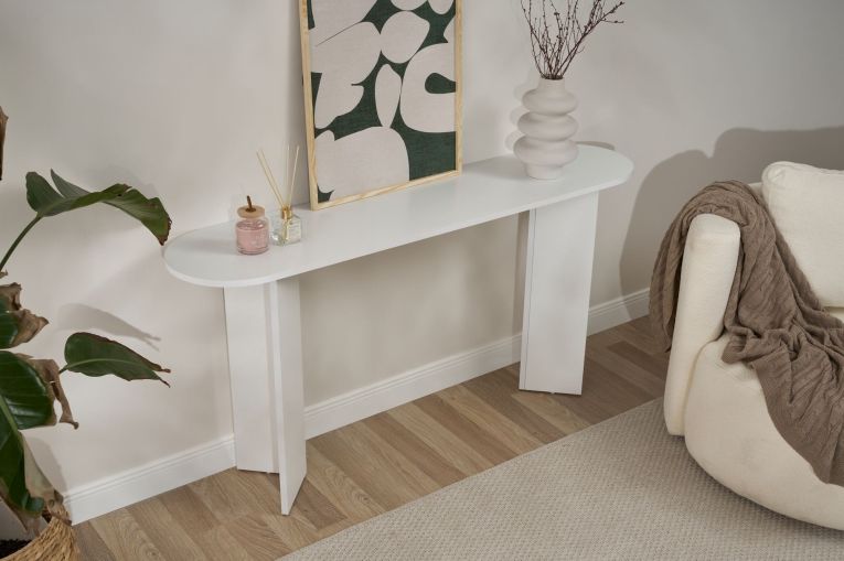 Consolle Bianco un Ripiano Peso Supportato 25 kg 150x35x75h cm, Colore Ripiano Bianco - Cercino