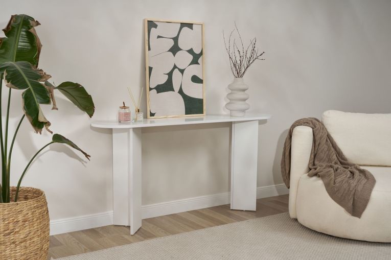 Consolle Bianco un Ripiano Peso Supportato 25 kg 150x35x75h cm, Colore Ripiano Bianco - Cercino